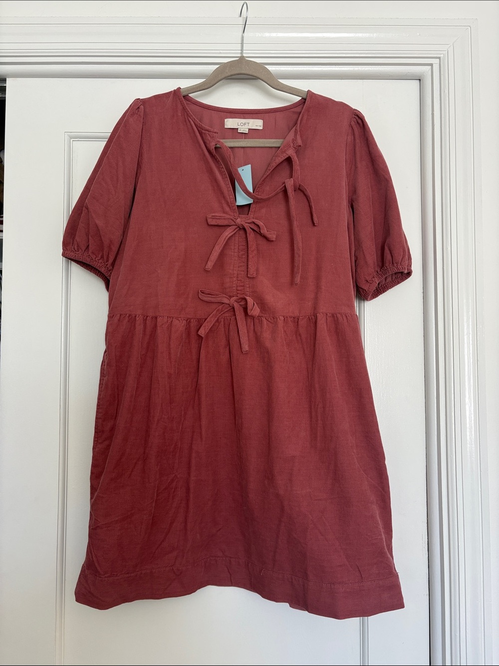 LOFT Mauve Tie-Front Corduroy dress